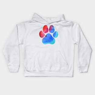 Red and Blue Watercolor Paw Print Kids Hoodie